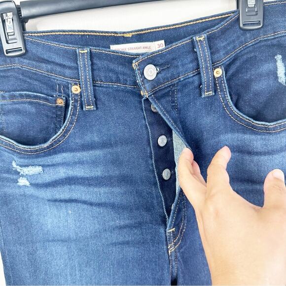 Levi's Jeans Womens 30 Ribcage Straight Ankle Dark Wash Blue Distressed - Picture 3 of 9